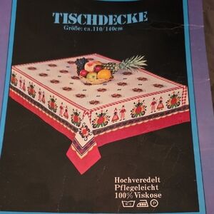 Vintage Colorful Tablecloth with Folk Design
